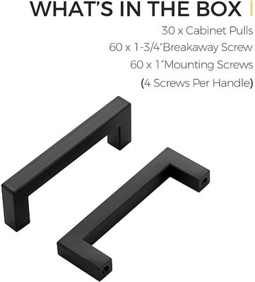4mm-5mm Spessore Matte Nero Manici Quadrati Armadio per dimensioni personalizzate in 5 pollici